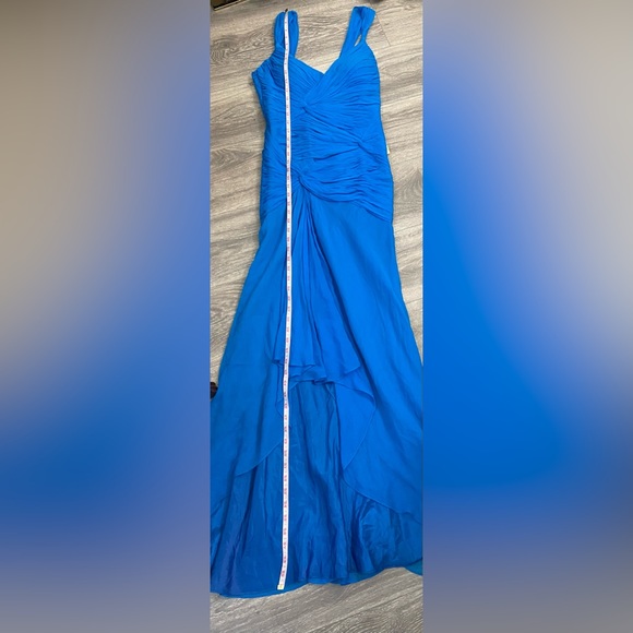 NWT, Designer 100% Silk Chiffon Blue Hi Lo Hem Evening Gown Dress, Size 8 - Picture 15 of 16